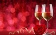 фон, бокалы, романтик, шампанское, краcный, день святого валентина, боке, роз, влюбленная, валентинов день