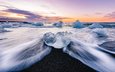 природа, закат, море, лёд, океан, исландия, прилив