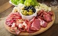 виноград, доска, сыр, мясо, колбаса, оливки, размытие, брынза, ветчина, бекон, оливковое