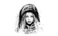 снег, портрет, взгляд, чёрно-белое, девочка, волосы, лицо, шапка, сергей piltnik, полина карпенко, сергей пильтник