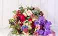 цветы, роза, букет, орхидея, ранункулюс, эустома