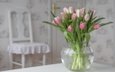 цветы, бутоны, букет, тюльпаны, розовые, ваза