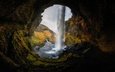 скалы, водопад, пещера, исландия, northern cave, сельяландсфосс, водопад сельяландсфосс