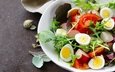 овощи, помидоры, яйцо, салат, редис, руккола