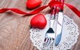 вилка, нож, сердечки, романтик, краcный, cвечи, валентинов день