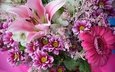 цветы, лилия, букет, хризантема, гербера