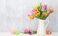 цветы, тюльпаны, пасха, тульпаны,  цветы, глазунья, декорация, весенние, пинк, зеленые пасхальные, довольная, яйца крашеные, розовые тюльпаны