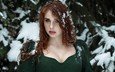 снег, природа, зима, девушка, взгляд, волосы, лицо, michalina cysarz