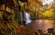 деревья, река, водопад, осень, англия, уэльс, brecon beacons national park, национальный парк брекон-биконс, sgwd ddwli uchaf