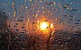солнце, закат, капли, дождь, стекло