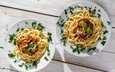 зелень, спагетти, соус, лапша, паста