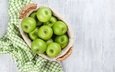 еда, фрукты, яблоки, зеленые, корзинка