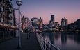 фонари, вода, вечер, река, мост, лондон, город, англия, набережная, здания