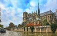 небо, река, париж, франция, собор парижской богоматери, сена