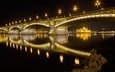 ночь, огни, река, венгрия, будапешт, парламент, дунай