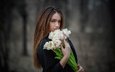 цветы, девушка, портрет, взгляд, модель, волосы, букет, тюльпаны, шатенка, alexandra, hakan erenler