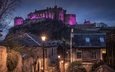 ночь, фонари, город, дома, шотландия, замки, эдинбургский замок
