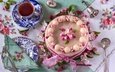 цветы, стиль, вышивка, чай, яблоня, сладкое, торт, десерт, колокольчик, салфетки