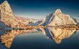 горы, отражение, деревня, норвегия, рейне, reine