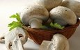 зелень, грибы, белые, лукошко, шампиньоны