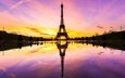 отражение, париж, франция, зарево, эйфелева башня