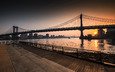 река, восход, солнце, мост, нью-йорк, бруклин, ист-ривер, манхэттенский мост