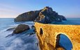 скалы, море, мост, остров, арка, испания, страна басков, бермео