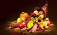 листья, орехи, виноград, ягода, фрукты, яблоки, кукуруза, корзина, овощи, тыква, груши
