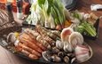 овощи, морепродукты, креветки, моллюски