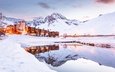 озеро, горы, снег, зима, курорт, франция, отель, альпы