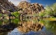 озеро, скалы, природа, камни, отражение, сша, калифорния, joshua tree national park, национальный парк