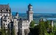 панорама, замок, стены, башни, германия, нойшванштайн