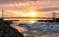 река, камни, закат, пейзаж, мост, лёд, исландия, vestur-skaftafellssysla, glaicer lagoon