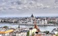 река, панорама, дома, венгрия, будапешт, парламент