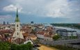 река, панорама, здания, крыши, словакия, братислава