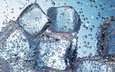 вода, макро, лёд, кубики, пузырьки