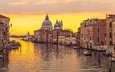 закат, панорама, город, венеция, канал, италия, европа