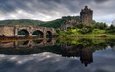 отражение, мост, замок, весна, остров, шотландия, замок эйлен-донан, фьорд лох-дуйх