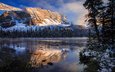 озеро, горы, отражения, утро, осень, канада, скалистые горы, национальный парк банф, боу-лейк, боу