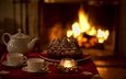 настроение, камин, тепло, чай, свеча, праздник, пирог