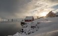 снег, зима, деревня, дома, норвегия, норвегии, лофотенские острова, фьорд, lofoten islands, nordland