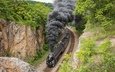 дорога, дым, черный, поезд, железная, локомотив, паровоз