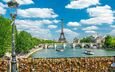 река, мост, париж, франция, эйфелева башня, сена