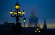 свет, ночь, город, париж, фонарь, франция, эйфелева башня