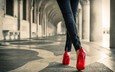 девушка, джинсы, ножки, каблуки, туфли, красные туфли