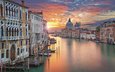 закат, город, венеция, канал, италия
