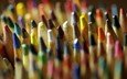 разноцветные, карандаши, размытость, цветные карандаши, крупным планом