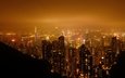 ночь, панорама, город, небоскребы, мегаполис, китай, здания, гонконг, городской пейзаж