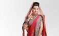девушка, поза, модель, лицо, сари, ювелирные украшения, традиционная одежда, индийская девушка