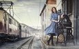 железная дорога, девушка, поза, ретро, взгляд, модель, поезд, лицо, вокзал, позирует, маргарита карева